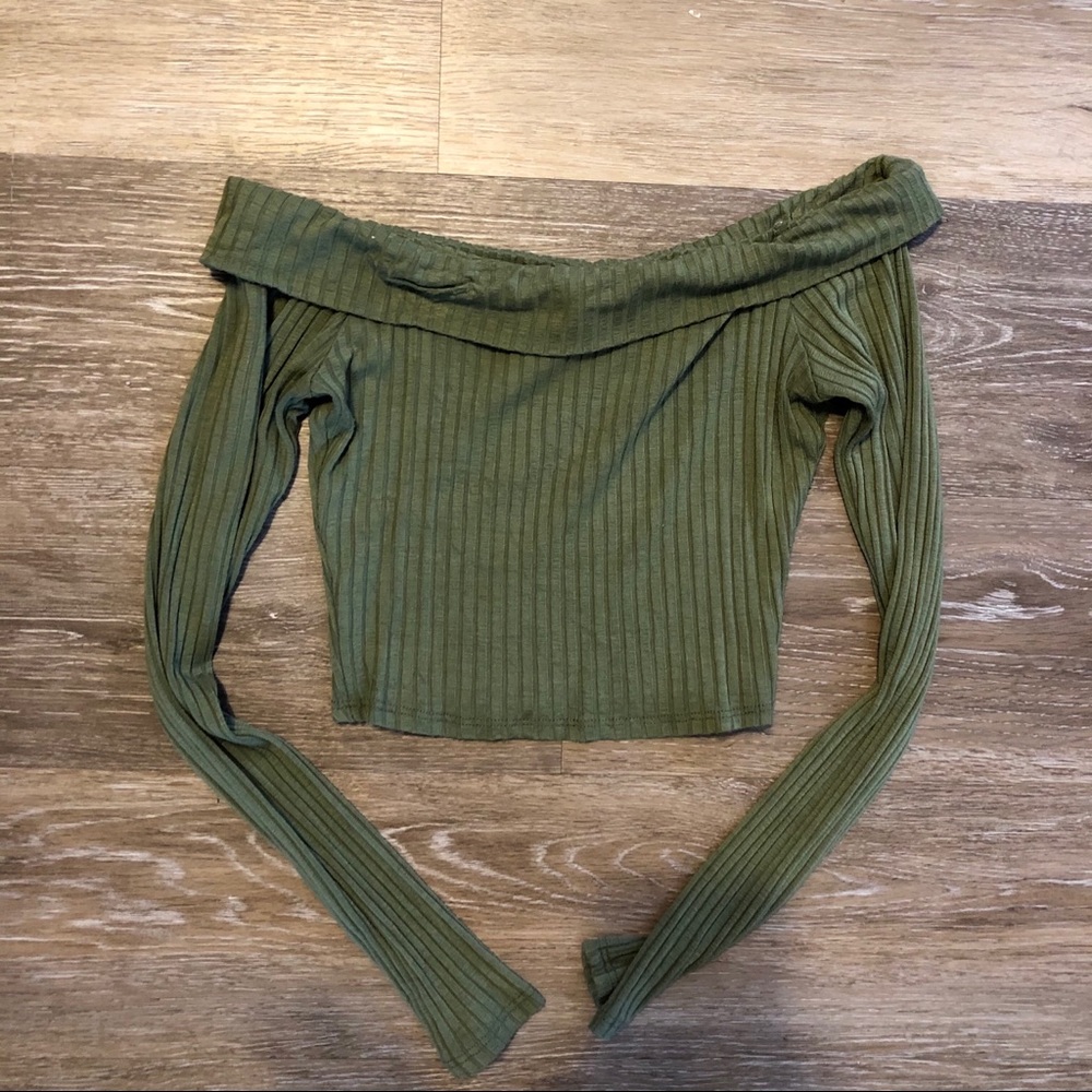 Olive Off The Shoulder Crop Top